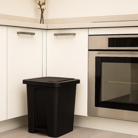 Lixeira Pedal Cesto Lixo 15 Litros Casa Cozinha Tampa Preta