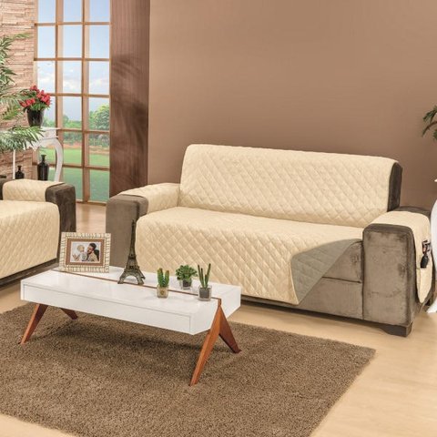 Protetor Para Sofá de 4 lugares King Manu Caqui e Palha