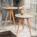 Ver imagem 1 de Kit 2 Mesas Classic com Pés Palito para Sala de Estar ou Escritório - Off White com Freijó