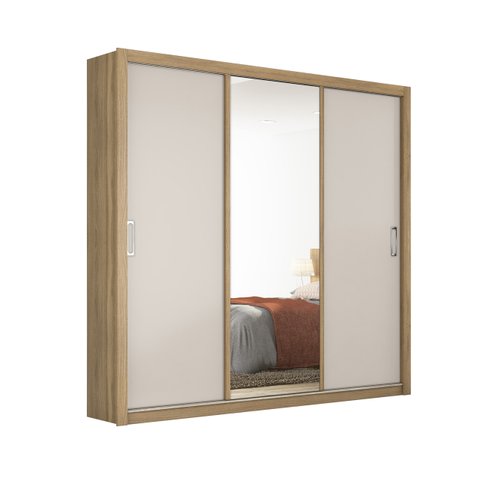 Guarda Roupa Casal C/ Espelho 3 Portas Deslizantes 2 Gavetas 5 Prateleiras 4 Cabideiros Residence de