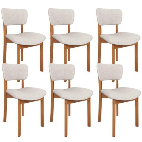 Kit 06 Cadeiras para Sala de Jantar Cozinha Living Estofada Dara L02 Linho Cru - Lyam Decor