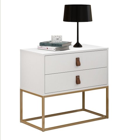 Mesa de Cabeceira Unic 60cm Branco Estilo Industrial Pés Dourado