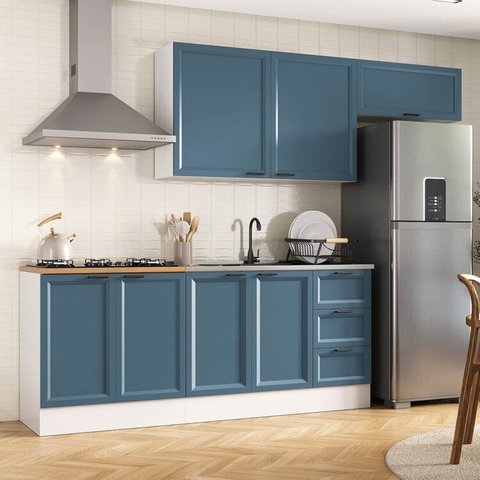 Cozinha Compacta 4 Peças 2 Aéreos 2 Balcões Soho CabeCasa MadeiraOriginals Azul/Branco