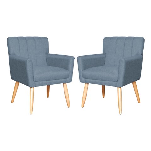 Kit 02 Poltronas Camila para Recepção Pés Palito - Linho - Sv Decor:linho Azul