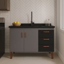 Ver imagem 2 de Gabinete de Cozinha 114 Cm com 2 Portas e 3 Gavetas Balcão:cinza/preto