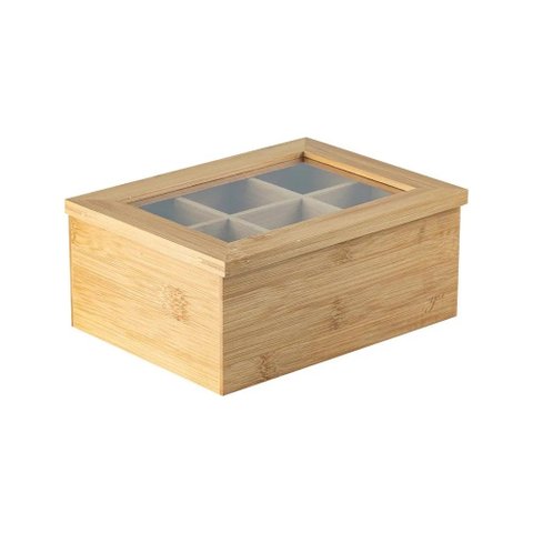 Organizador de Chá Sense Bambu 6 Divisórias 21,5 X 16 X 9 Cm ou