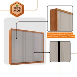 Guarda Roupa Casal Connor 100 Mdf 3 Portas 4 Gavetas e 6 Prateleiras Moderna Mobília - 5