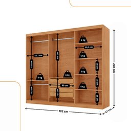 Guarda Roupa Casal Connor 100 Mdf 3 Portas 4 Gavetas e 6 Prateleiras Moderna Mobília - 3