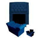 Ver imagem 1 de Kit Cabeceira Geovana + Calçadeira Baú Veneza Solteiro 120cm Suede - Renascer Decor:Azul Marinho