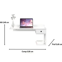 Escrivaninha Suspensa Notbook Gaveta Luxo Branco - Comprar Moveis em Casa - 2