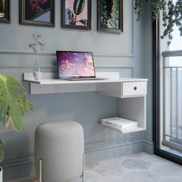 Escrivaninha Suspensa Notbook Gaveta Luxo Branco - Comprar Moveis em Casa - 1
