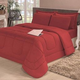 Kit Edredom Confort Casa Dona Dupla Face Solteiro 4 Pçs com Lençol Vermelho - 4