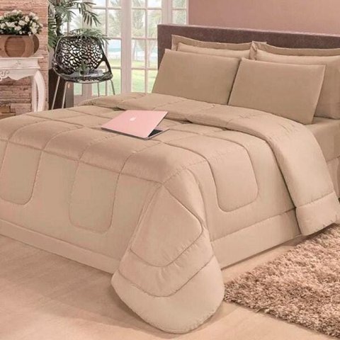 Kit 6 Pçs Edredom Casa Dona Dupla Face Casal Queen com Lençol Bege