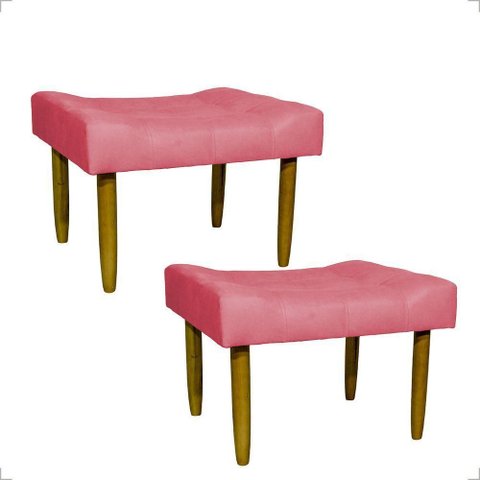 Kit 2 Puff Decorativo Confortável Retangular para Sala Recepção Quarto Requinte Suede Cores Pé