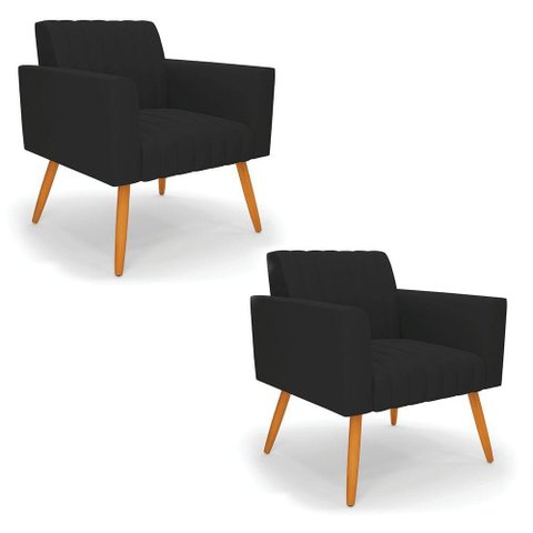 Kit 2 Poltronas Viena Gomada Veludo Pés Palito Castanho - D’Rossi Cor Preto