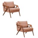 Ver imagem 3 de Kit 2 Poltronas Decorativa Mona Luxo Linho Terracota Base Madeira Maciça