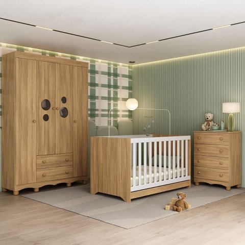 Quarto de Bebê Completo com Berço Americano 3 em 1 Suspiro Multimóveis Mp4620 Madeirado
