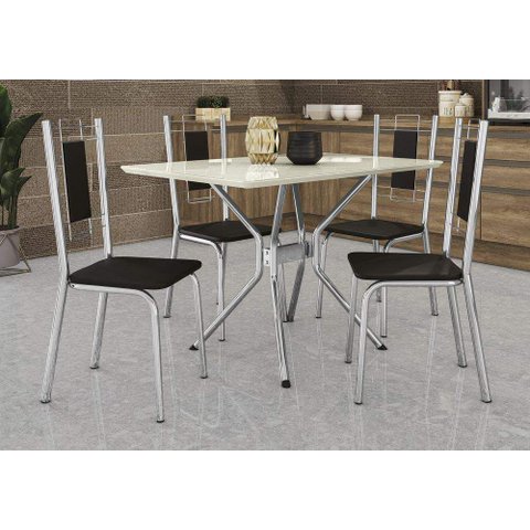 Conjunto Sala de Jantar Mesa com 4 Cadeiras Estofadas Cromado 838 Kappesberg Crome Cromado/tecido Si