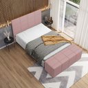 Ver imagem 1 de Kit Cabeceira Cama Box Queen com Calçadeira Roma W01 Linho Rosa - Lyam Decor