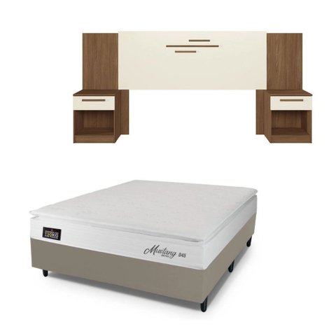 Conjunto Base Box Baú Prince Sued com Colchão Casal Hellen Mustang e Cabeceira Virgílio