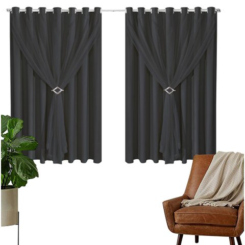 Cortina Blackout PVC 2,00m X 1,30m Com Voil Preto