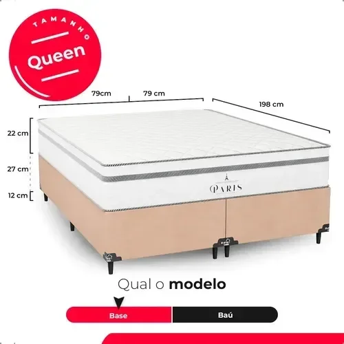 Ver imagem 4 de Cama Box Queen Bege + Colchão Paris Molas Ensacadas Bege Suede Bege/branco