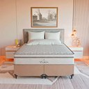 Ver imagem 2 de Cama Box Queen Bege + Colchão Paris Molas Ensacadas Bege Suede Bege/branco