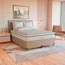 Ver imagem 1 de Cama Box Queen Bege + Colchão Paris Molas Ensacadas Bege Suede Bege/branco
