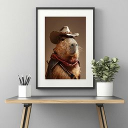 Quadro Capivara Cowboy - 60x48cm:moldura Preta - 1