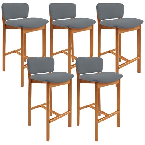 Kit 05 Banquetas Alta para Cozinha Sala de Jantar Bar Dara L02 Suede Cinza - Lyam Decor
