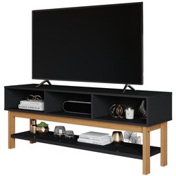 Rack para Tv Home Bancada Balcão Sala Quarto Mdf 135cm Preto Chumbo Nature Tóquio Permobili - 5 Rack para Tv Home Bancada Balcão Sala Quarto Mdf 135cm Preto Chumbo Nature Tóquio Permobili - 5