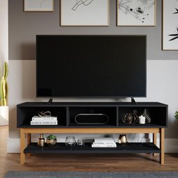 Rack para Tv Home Bancada Balcão Sala Quarto Mdf 135cm Preto Chumbo Nature Tóquio Permobili - 2 Rack para Tv Home Bancada Balcão Sala Quarto Mdf 135cm Preto Chumbo Nature Tóquio Permobili - 2