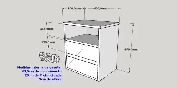 Mesa de Cabeceira Branco Suspenso 1 Unid. 2 Gaveta E Nicho40x45x30 - 5