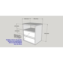Mesa de Cabeceira Branco Suspenso 1 Unid. 2 Gaveta E Nicho40x45x30 - 5