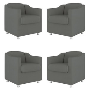 Kit 4 Poltronas Tilla Decorativas Consultório Sala Tecido Suede Cor:Cinza