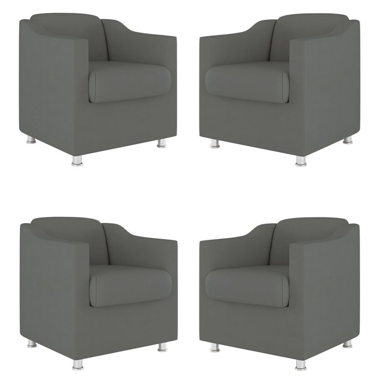Kit 4 Poltronas Tilla Decorativas Consultório Sala Tecido Suede Cor:Cinza
