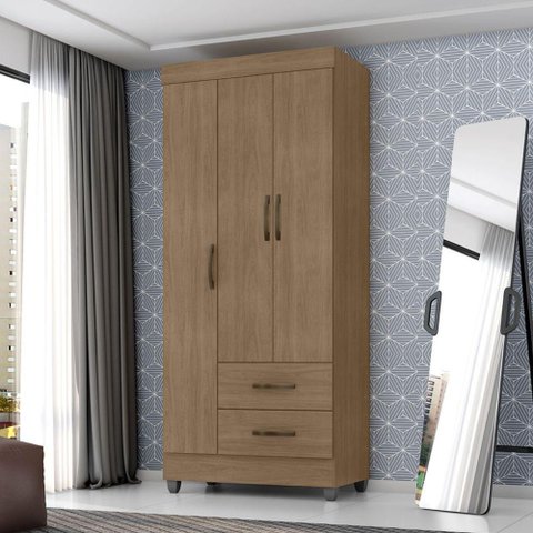 Guarda Roupa Solteiro com 3 Portas Vidigal Carvalho Oak