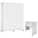 Ver imagem 1 de Mini Berço Moisés Alegria com Colchão e Guarda Roupa Ternura Baby 6 Portas Branco Brilho - Incorplac