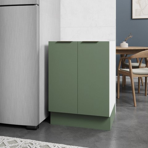 Balcão 2 Portas 60cm sem Tampo com Rodapé Ipanema CabeCasa MadeiraOriginals Branco/Verde Folha