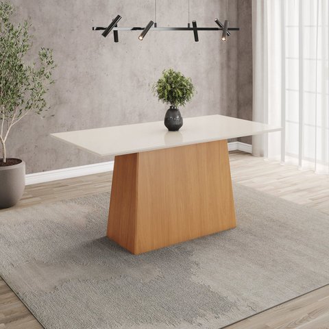 Mesa de Jantar 6 Lugares 160cm Tampo MDF e Vidro Canto Reto Dora