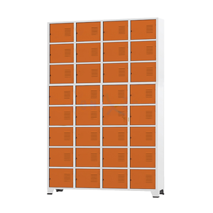 Armário Roupeiro de Aço para Vestiário 32 Portas Locker Laranja com Chave