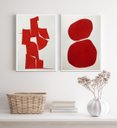 Ver imagem 2 de Kit 2 Quadros Decorativos Minimalistas Abstratos Vermelhos 45x34cm - com Vidro:madeira Branca