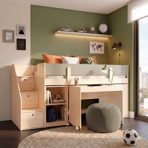 Cama Elevada com Armários e Escrivaninha Artsy Casatema MadeiraOriginals