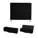 Ver imagem 1 de Kit Estrela Cabeceira de Cama Box e Calçadeira Baú Pés Palito Botão Cristal Casal 140 Cm Suede Preto