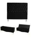 Ver imagem 1 de Kit Estrela Cabeceira de Cama Box e Calçadeira Baú Pés Palito Botão Cristal Casal 140 Cm Suede Preto