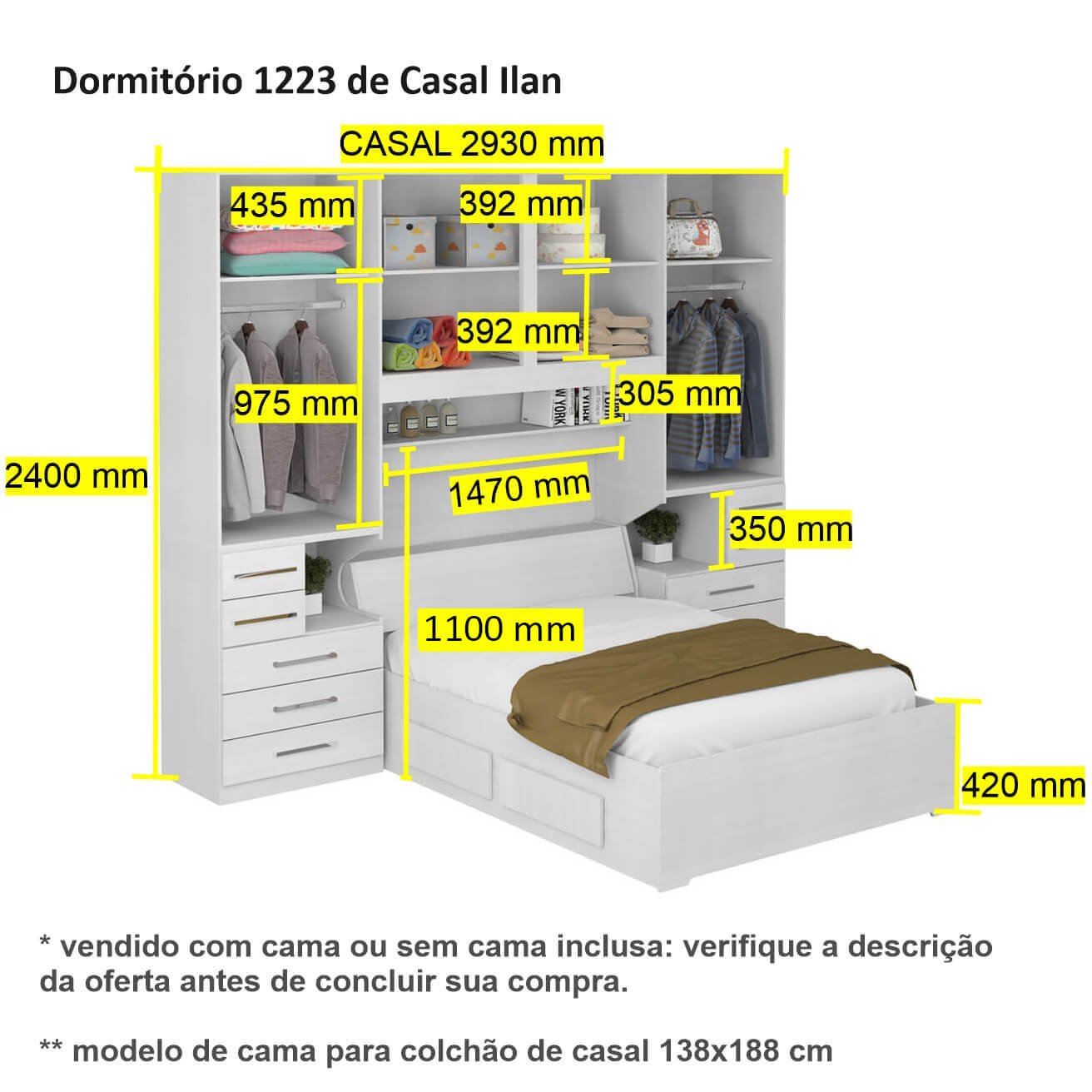 Dormitório de Casal sem Cama 1223s Carvalho Claro - 3
