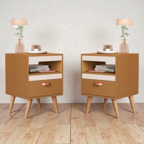 Conjunto Mesa Cabeceira 2 Pcs Off White Ype