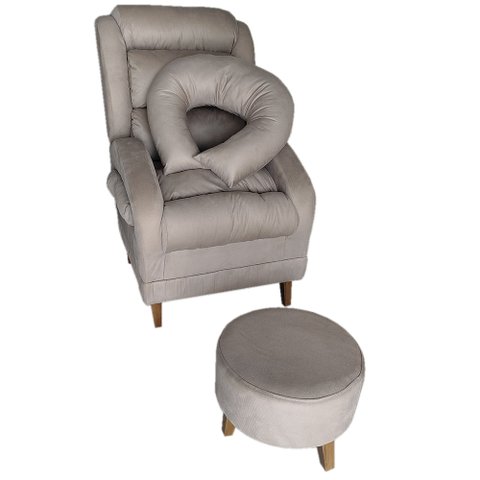 Kit Amamentação Liz Pé Poltrona, Puff e Almofada Suede Bege - Dominic Decor