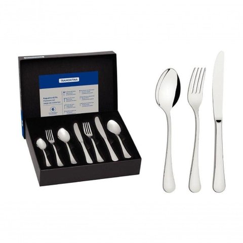 Faqueiro Tramontina Zurique Aço Inox com Facas de Mesa Forjadas 42 Peças