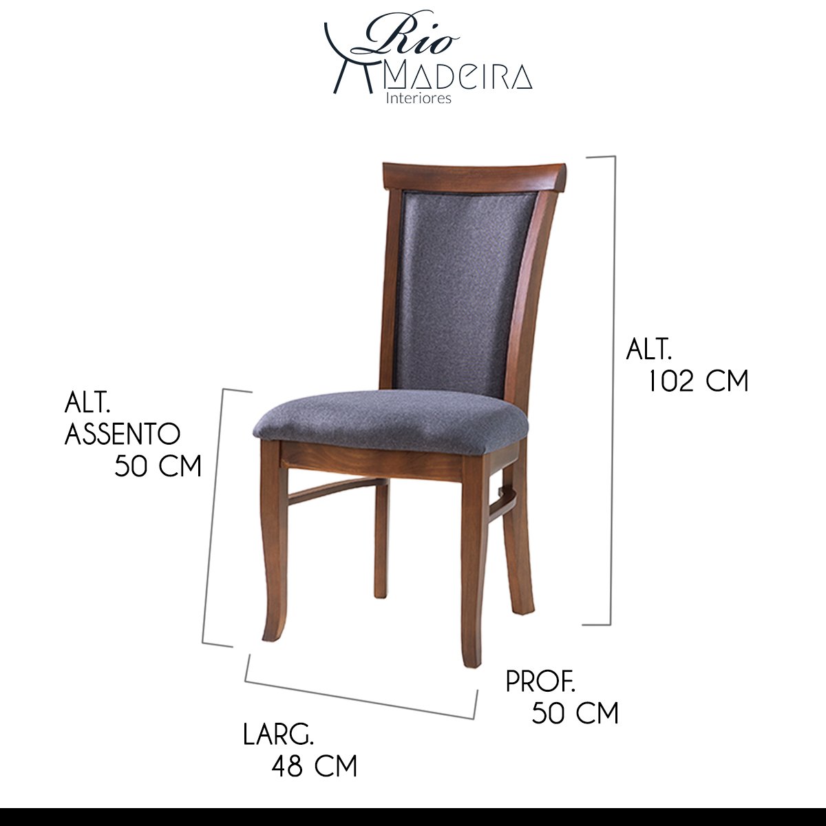 Kit 8 Cadeiras de Jantar Estofada Mônaco 48 x 102 Cm Madeira Maciça Imbuia Linho Cinza L67 - RMI - 2